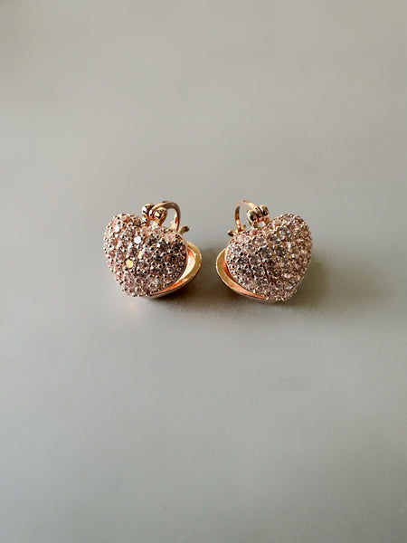 Small Clip-on Hearts Anti Tarnish Earrings - Rose gold