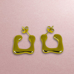Small Square Bubble Anti Tarnish Earrings - Gold