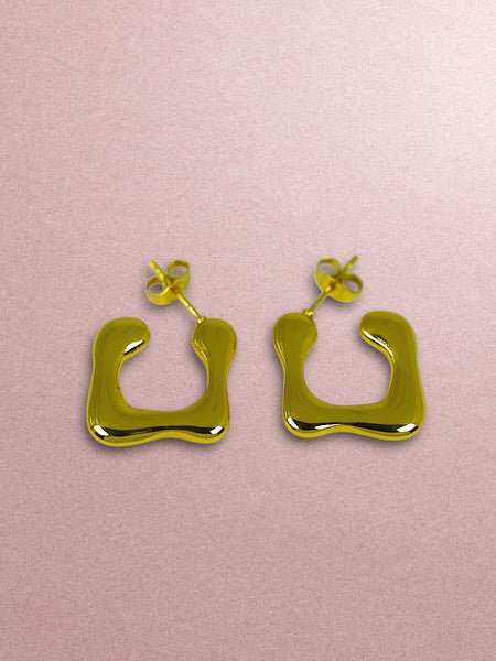Small Square Bubble Anti Tarnish Earrings - Gold