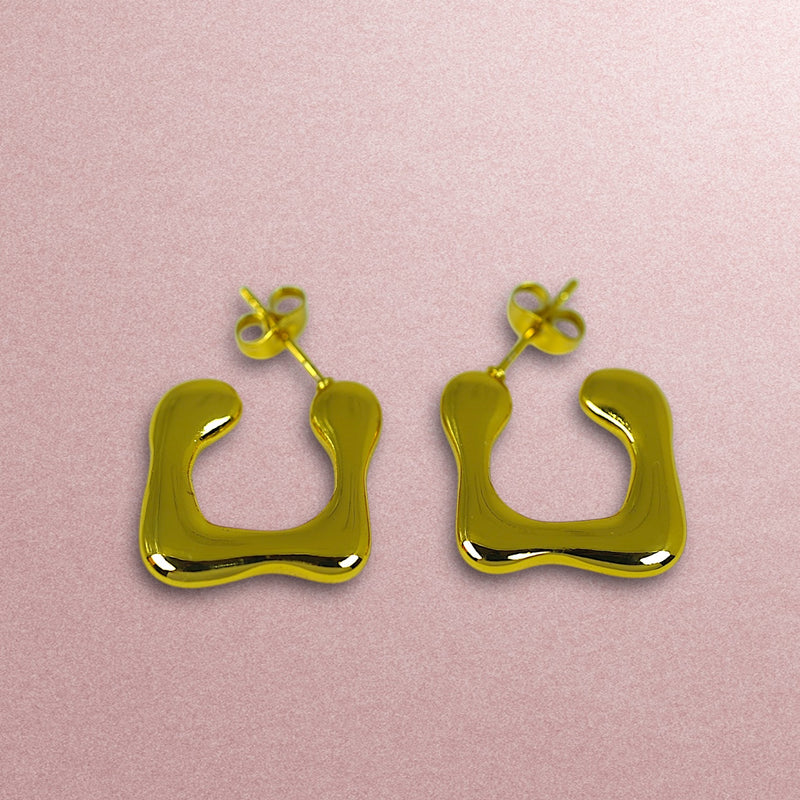 Small Square Bubble Anti Tarnish Earrings - Gold