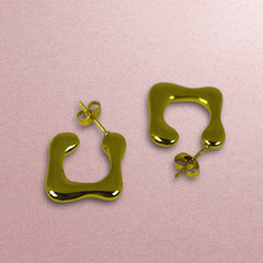 Small Square Bubble Anti Tarnish Earrings - Gold