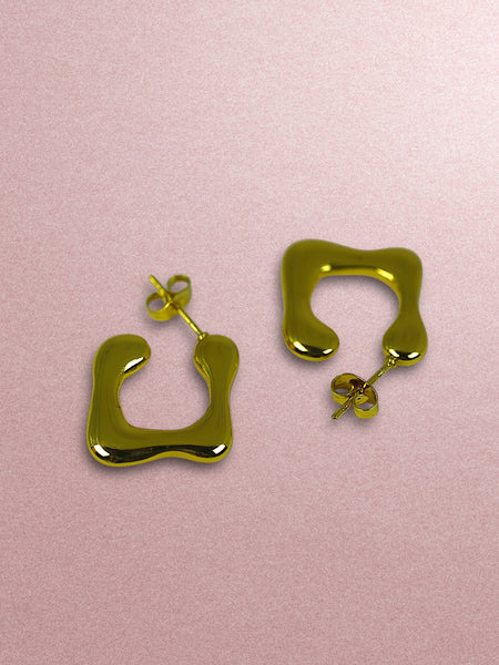 Small Square Bubble Anti Tarnish Earrings - Gold