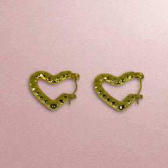 Small Textured Anti Tarnish Heart Hoops - Gold