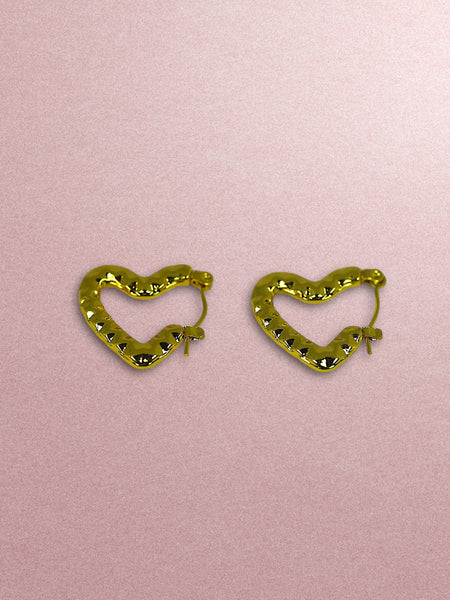 Small Textured Anti Tarnish Heart Hoops - Gold