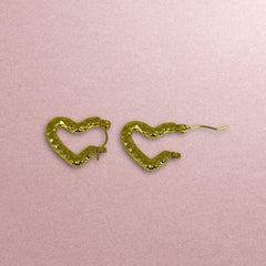 Small Textured Anti Tarnish Heart Hoops - Gold