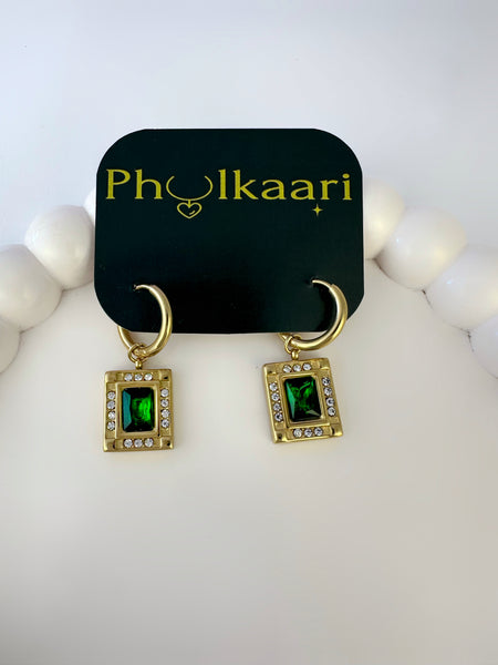Green Stone Danglers Earrings