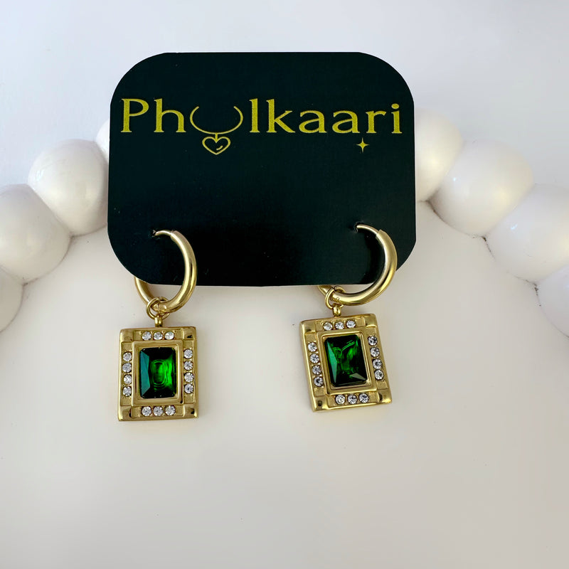 Green Stone Danglers Earrings
