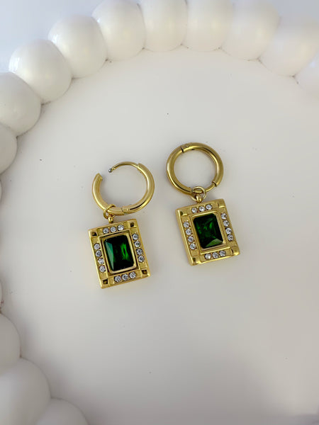 Green Stone Danglers Earrings