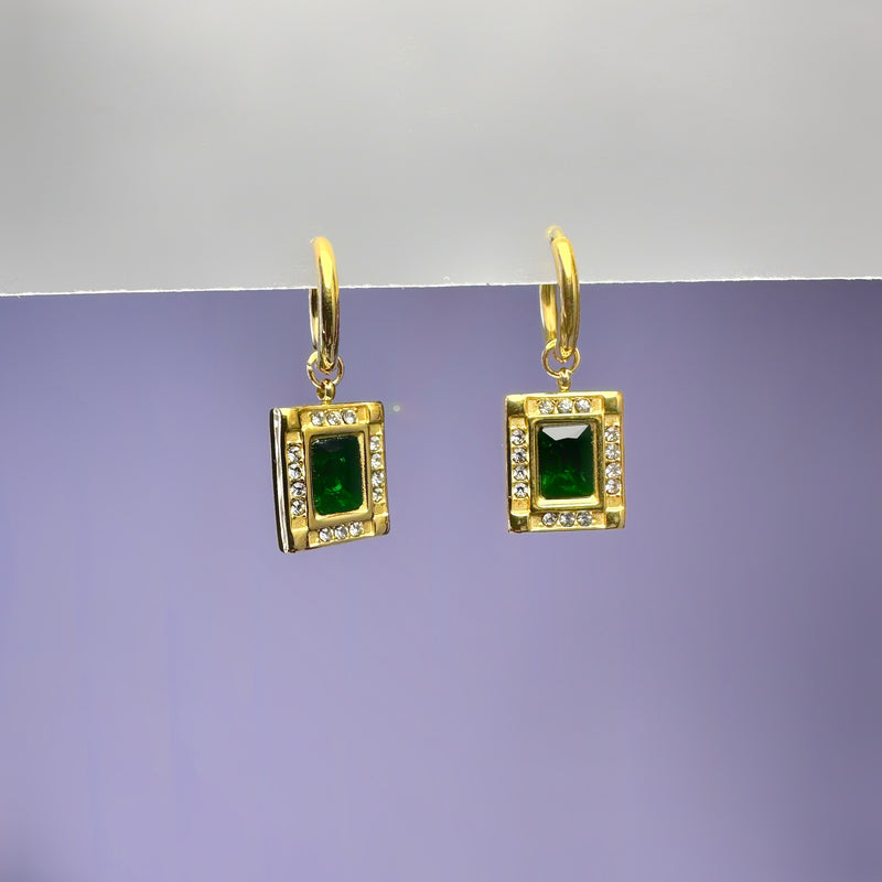 Green Stone Danglers Earrings