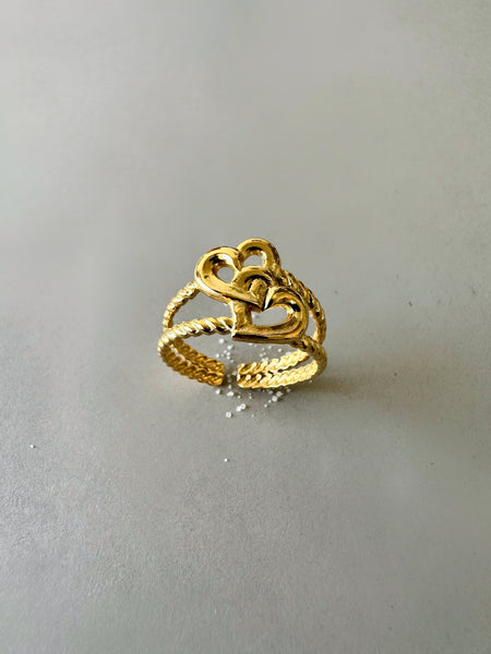 Stainless Steel Heart of Gold Adjustable Ring