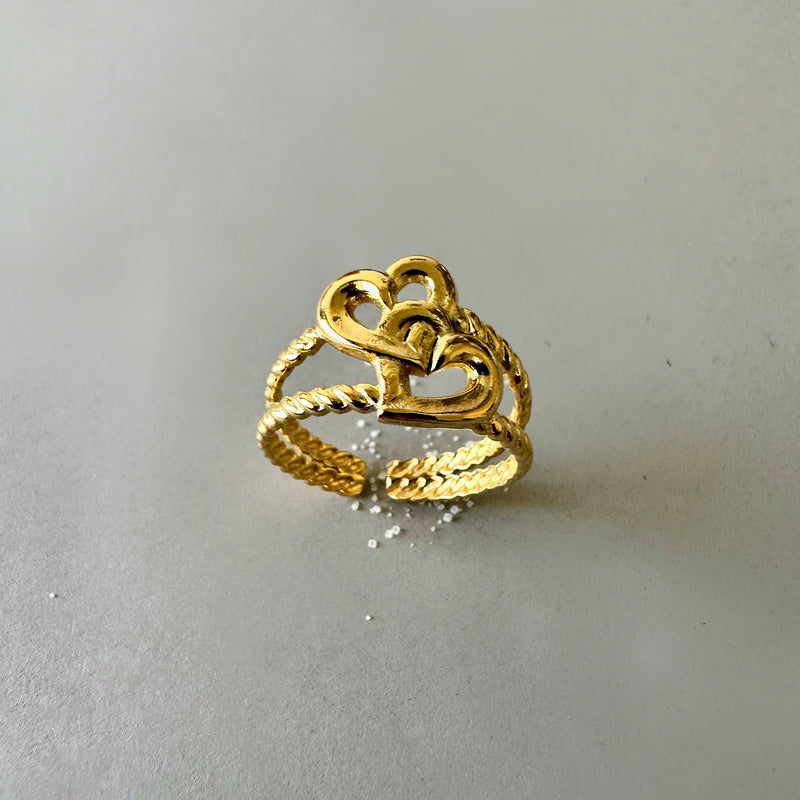 Stainless Steel Heart of Gold Adjustable Ring