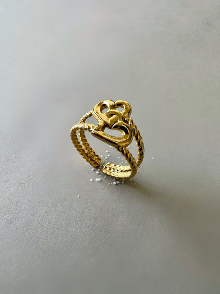 Stainless Steel Heart of Gold Adjustable Ring
