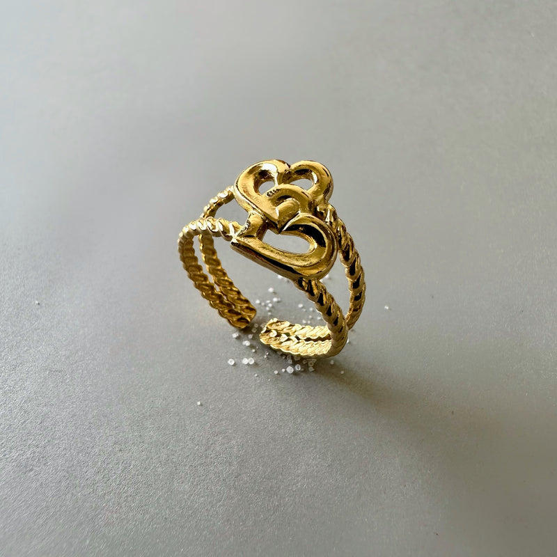Stainless Steel Heart of Gold Adjustable Ring