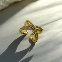 Statement Anti Tarnish Stone studded X Ring