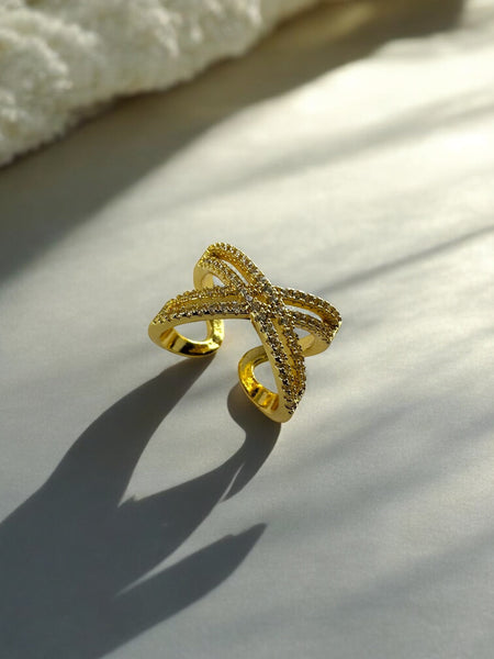 Statement Anti Tarnish Stone studded X Ring