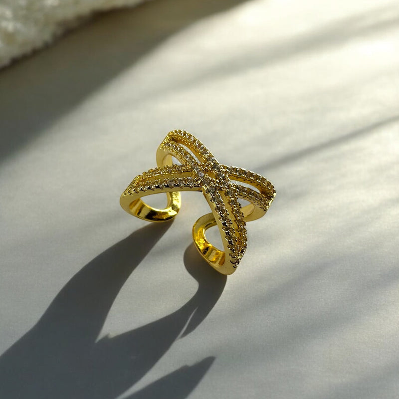 Statement Anti Tarnish Stone studded X Ring