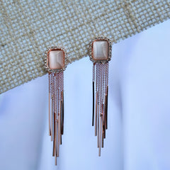 Stone Studded Anti Tarnish Dangler Earrings - Rosegold