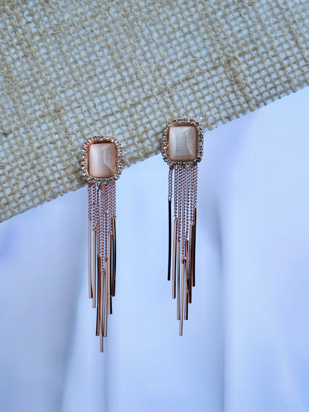 Stone Studded Anti Tarnish Dangler Earrings - Rosegold