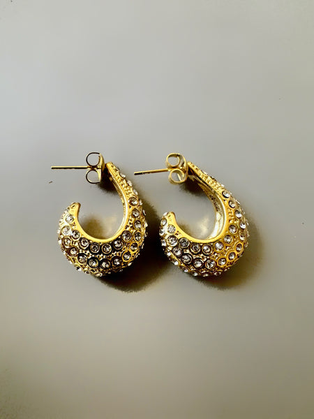 Stone Studded Anti Tarnish Earrings - Gold