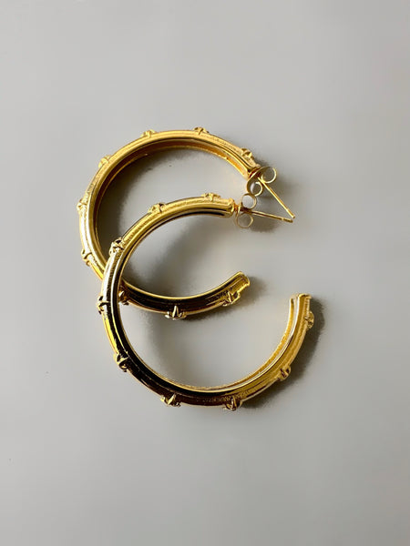 Stone Studded Anti Tarnish Large Hoop Earrings - Gold