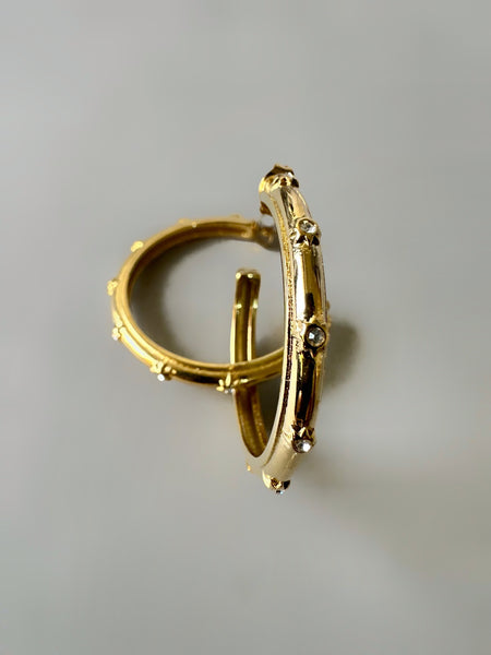 Stone Studded Anti Tarnish Large Hoop Earrings - Gold