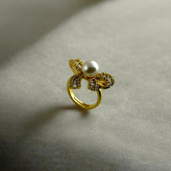 Stone studded bow with pearl Anti Tarnish Ring