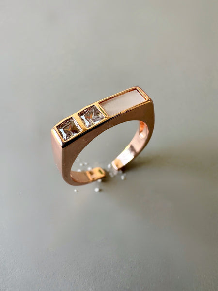 Straight Embellished Adjustable Ring - Rosegold