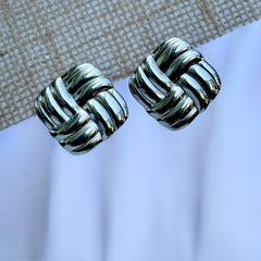Textured Anti Tarnish Square Earrings - Silver