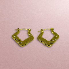 Textured Square Anti Tarnish Earrings - Gold