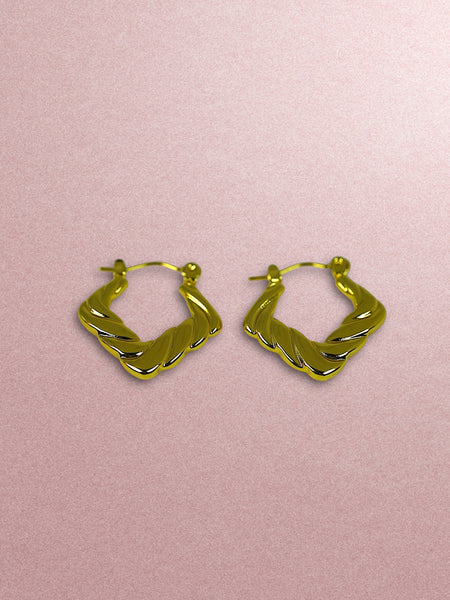 Textured Square Anti Tarnish Earrings - Gold