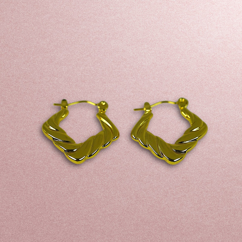Textured Square Anti Tarnish Earrings - Gold