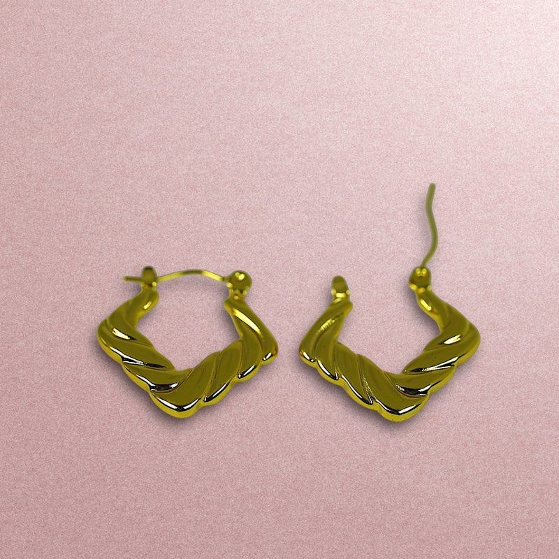 Textured Square Anti Tarnish Earrings - Gold