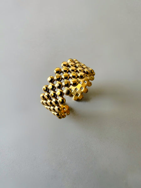 Textured Stainless Steel Cuff Ring - Gold