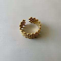 Textured Stainless Steel Cuff Ring - Gold