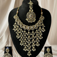 Kundan and Pearl Choker Bridal Necklace Set - Gold