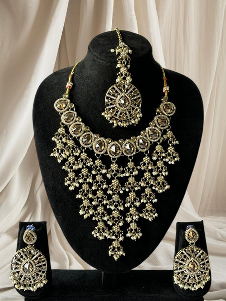 Kundan and Pearl Choker Bridal Necklace Set - Gold