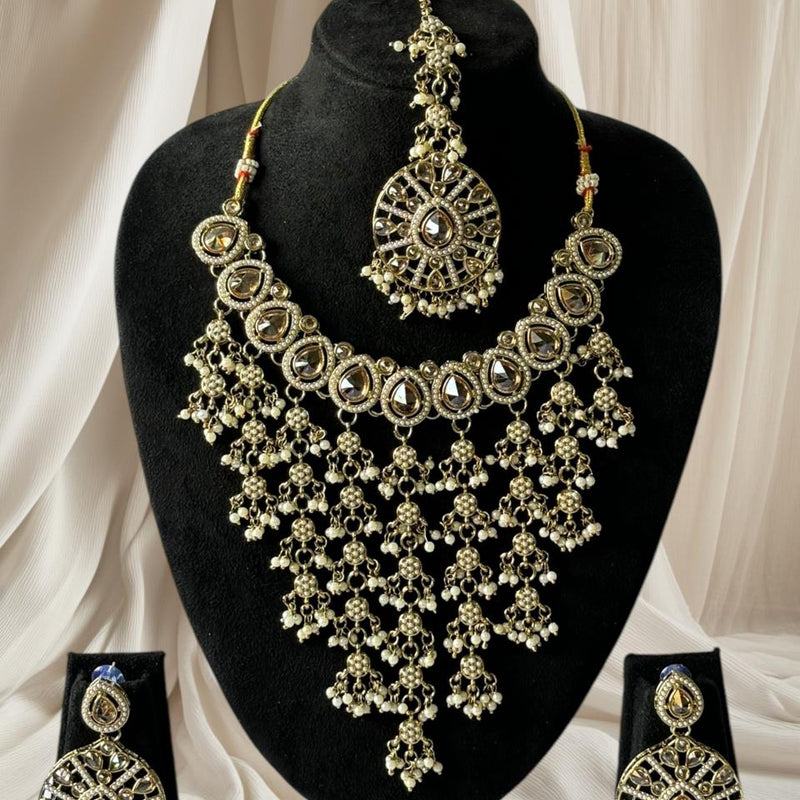 Kundan and Pearl Choker Bridal Necklace Set - Gold