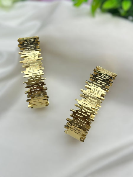 Chunky Textured Anti Tarnish Bracelet Bangle - Gold